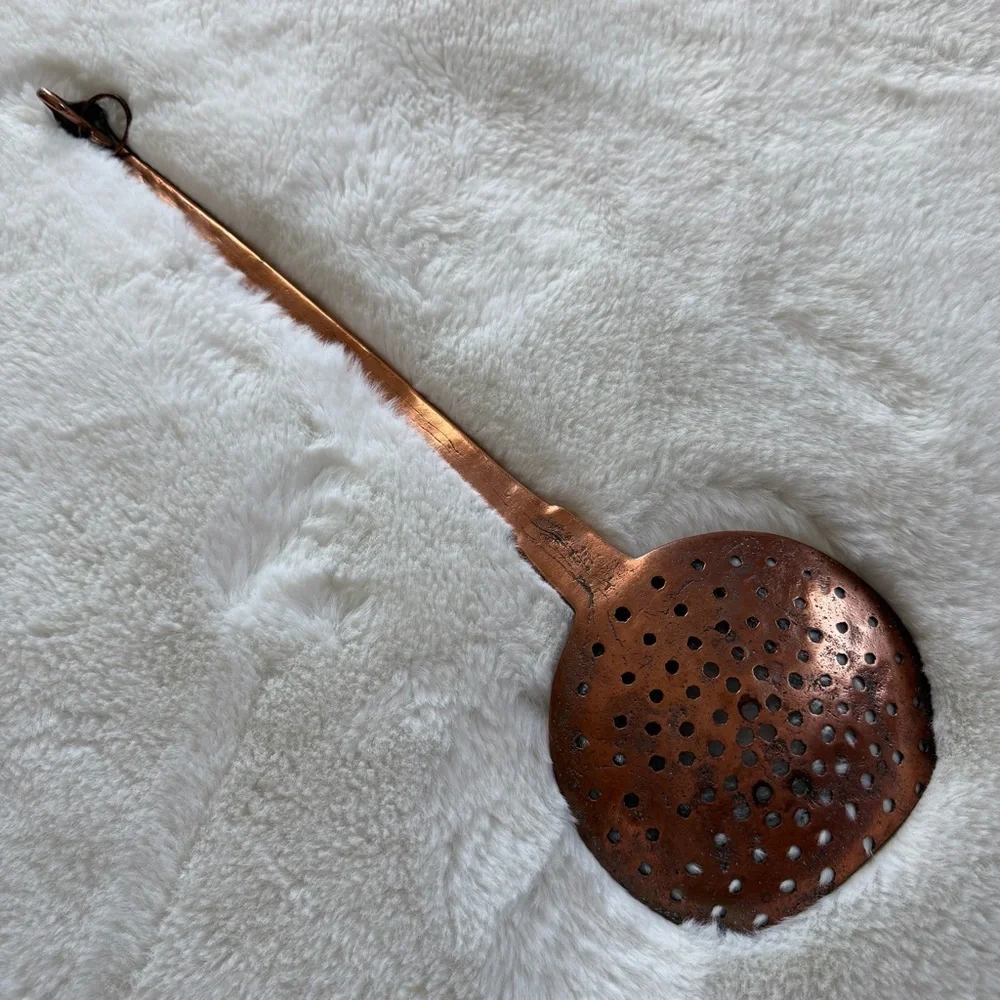 Vintage Copper Skimmer 21” Rustic Farmhouse Kitchen Decor